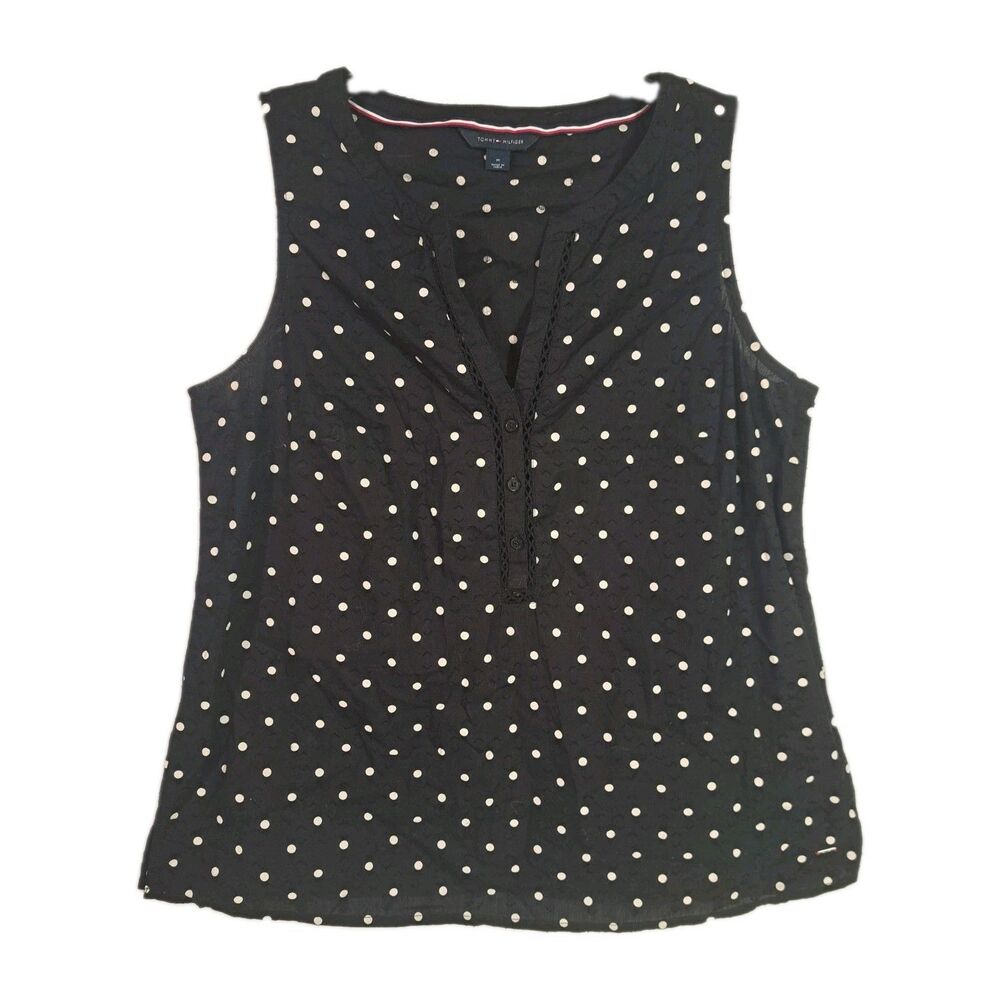 Beautiful Women's Medium Tommy Hilfiger Black White Polka Dot Sleeveless Blouse